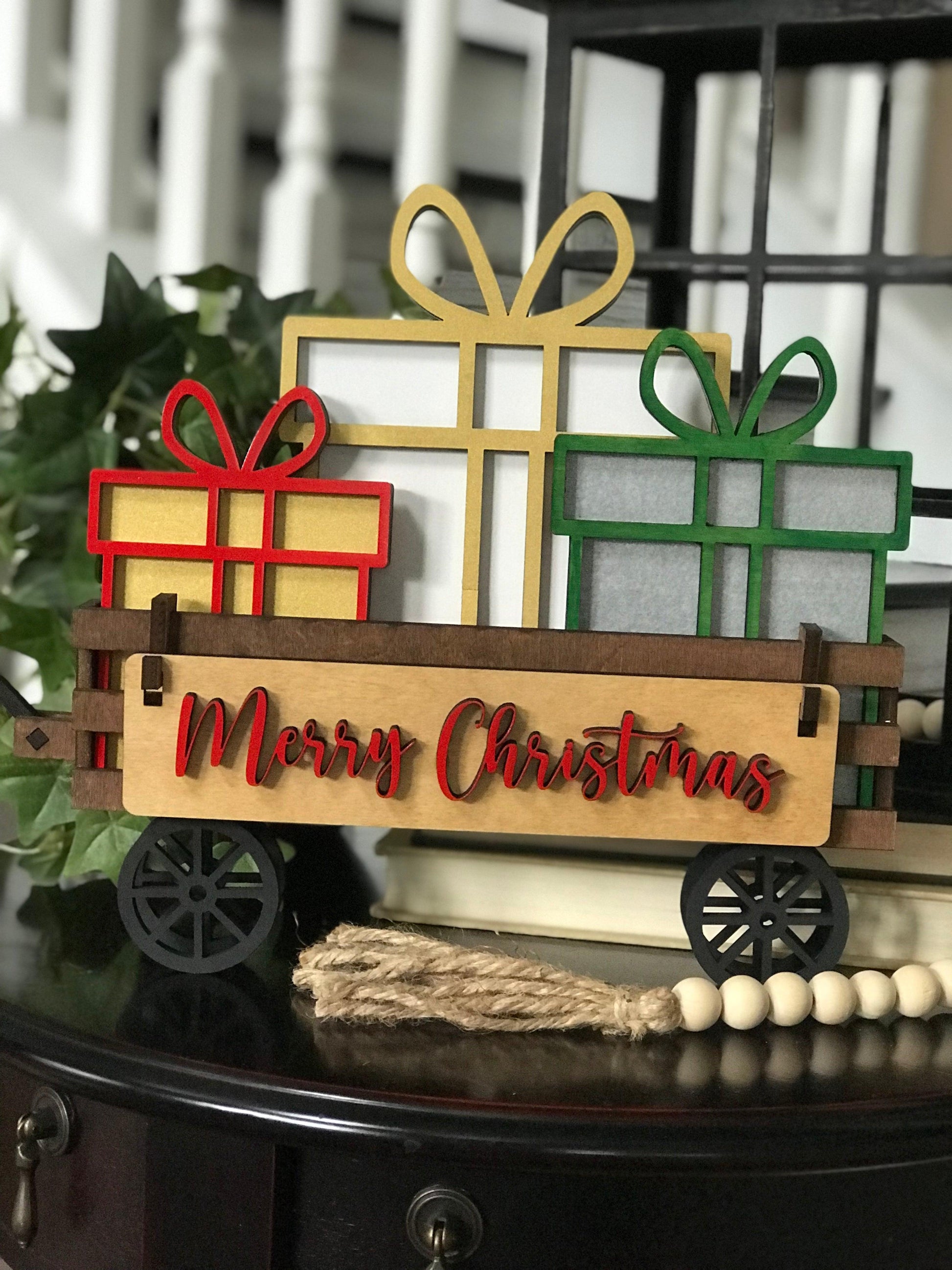 Merry Christmas Wagon/Raised Shelf Insert Set - RusticFarmhouseDecor