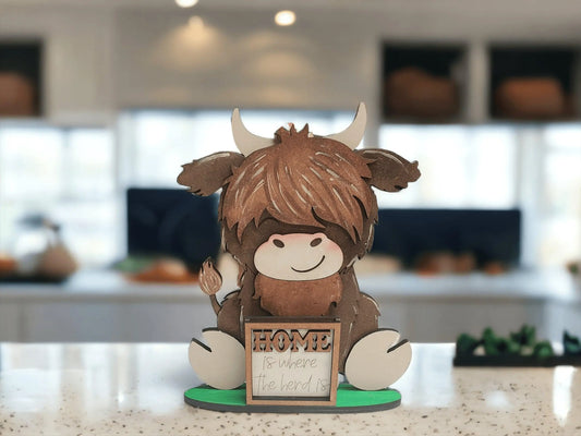 MINI Standing Highland Cow Interchangeable Tile Holder - RusticFarmhouseDecor