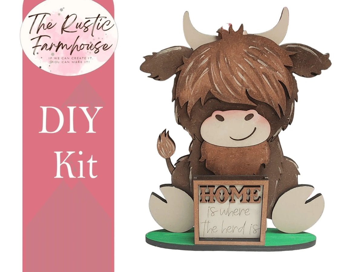 MINI Standing Highland Cow Interchangeable Tile Holder - RusticFarmhouseDecor