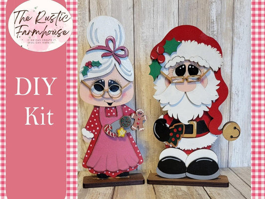 Mr & Mrs Santa Claus Handmade Christmas Tiered Tray Decor - RusticFarmhouseDecor