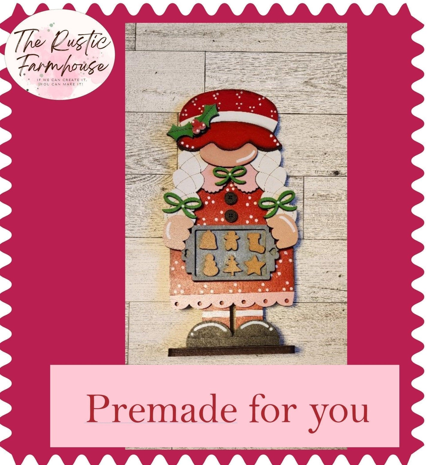 Mrs Claus Bakery Gnome Shelf Sitter - RusticFarmhouseDecor