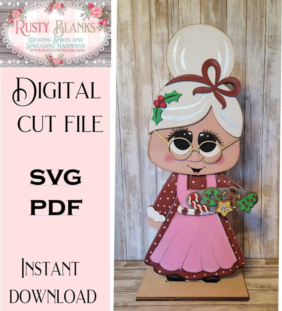 Mrs Santa Claus SVG File | Standing Mrs Claus SVG Laser Cut File | Mrs Claus Porch Greeter Svg File | North Pole Gnome Svg - RusticFarmhouseDecor