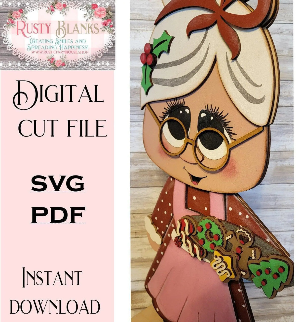 Mrs Santa Claus SVG File | Standing Mrs Claus SVG Laser Cut File | Mrs Claus Porch Greeter Svg File | North Pole Gnome Svg - RusticFarmhouseDecor