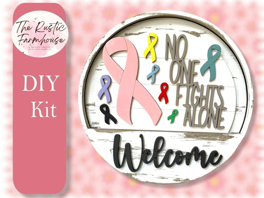No One Fights Alone inserts for Welcome sign, DIY Door decor, Caner Awareness insert for DIY Interchangeable door hanger insert - RusticFarmhouseDecor
