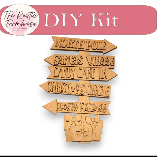 North Pole Street Sign with Presents Shelf Sitter, DIY Holiday Decor - RusticFarmhouseDecor