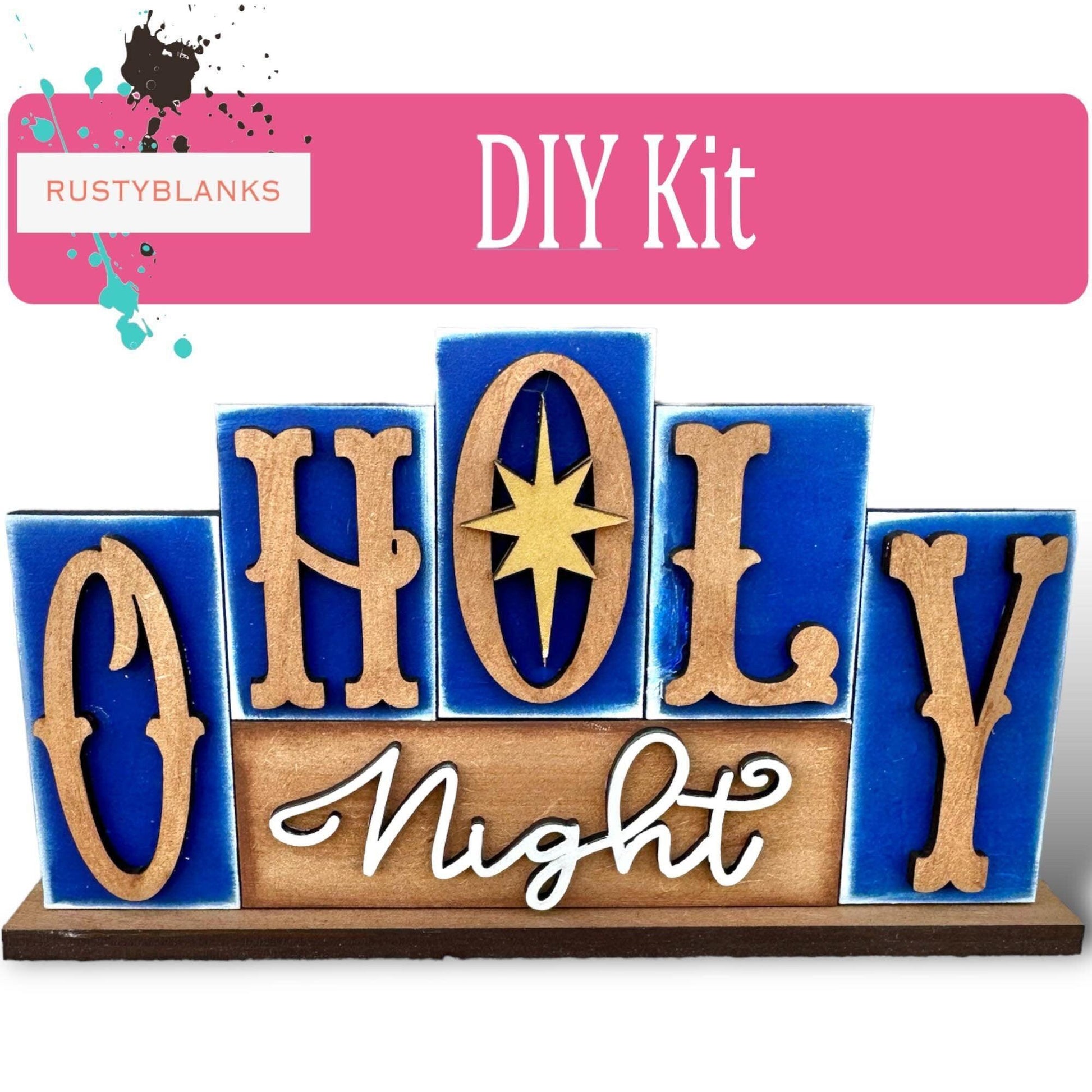 Oh Holy Night Word Block Shelf Sitter , DIY Holiday Decor - RusticFarmhouseDecor