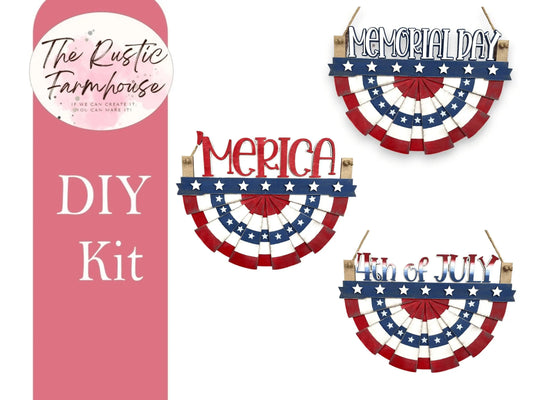 Patriotic Flag Bunting Interchangeable Summer Door Hanger for Memorial, Independence and 4th of July - RusticFarmhouseDecor