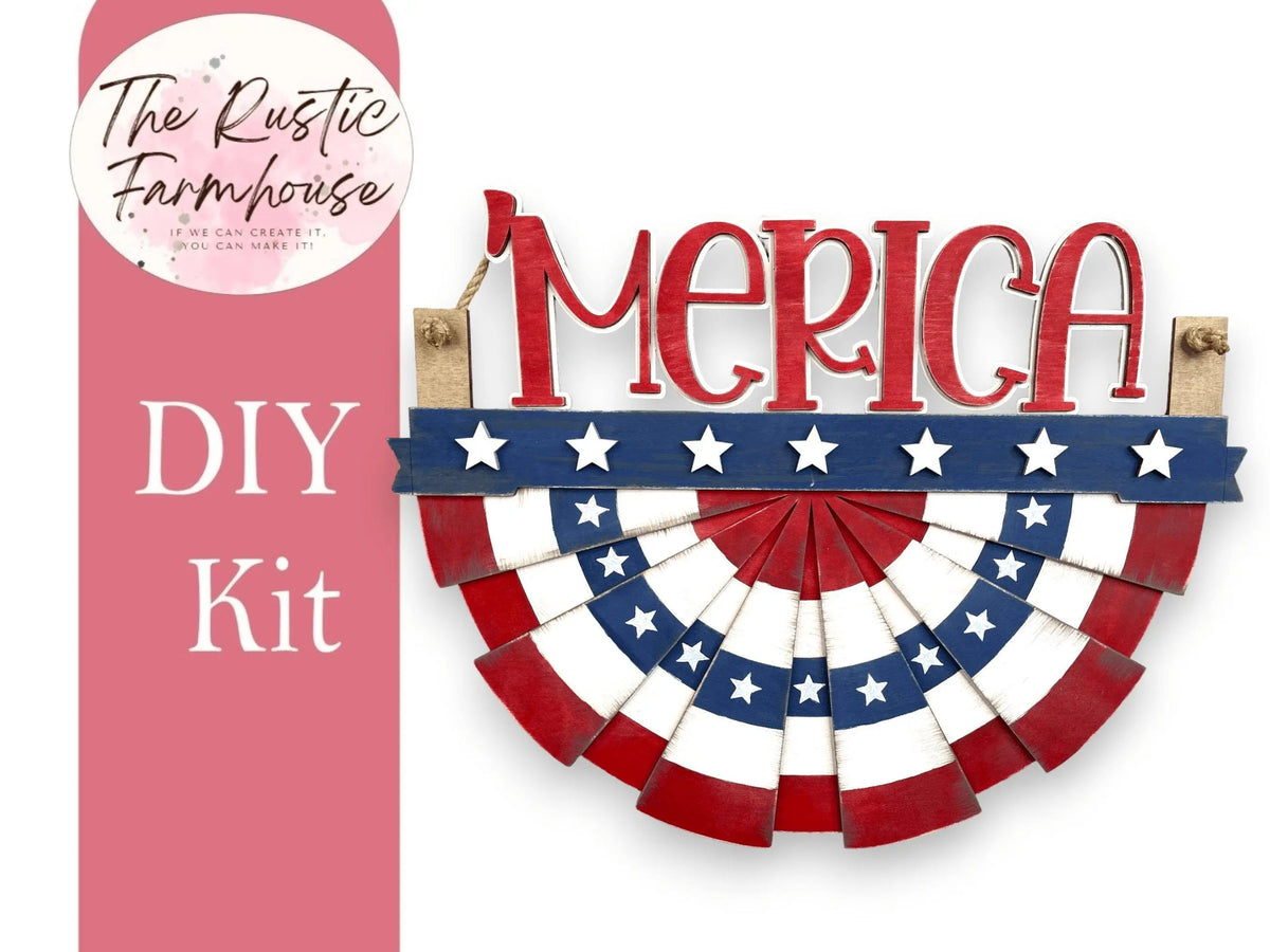 Patriotic Flag Bunting Interchangeable Summer Door Hanger for Memorial, Independence and 4th of July - RusticFarmhouseDecor