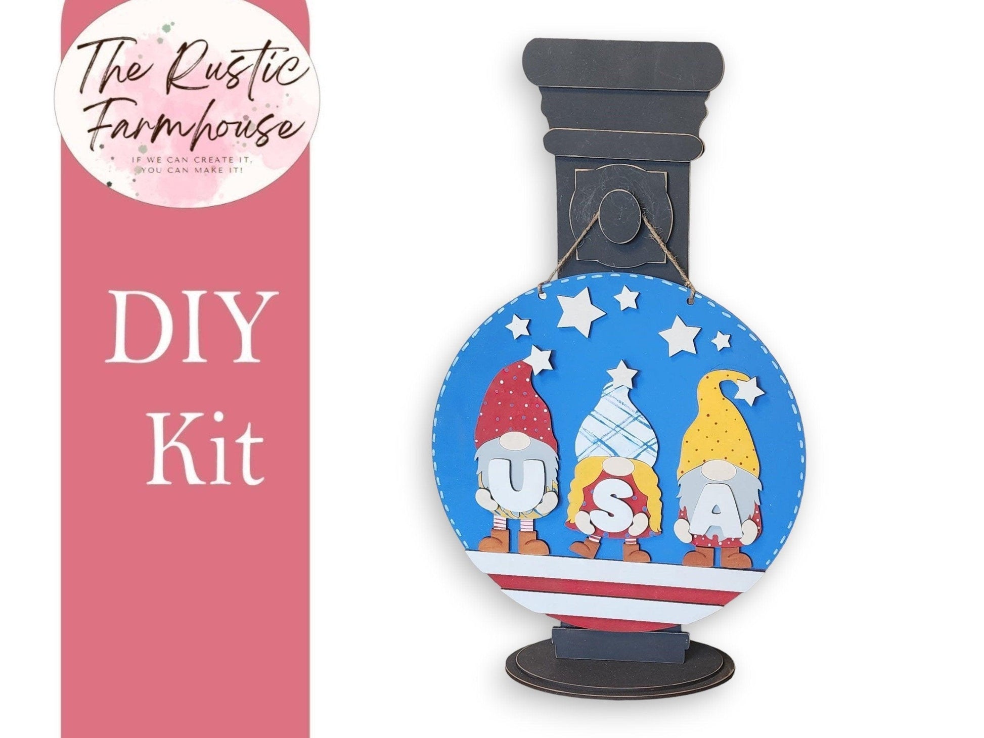 Patriotic USA Gnomes Door Hanger Indenpendence Day Sign - RusticFarmhouseDecor