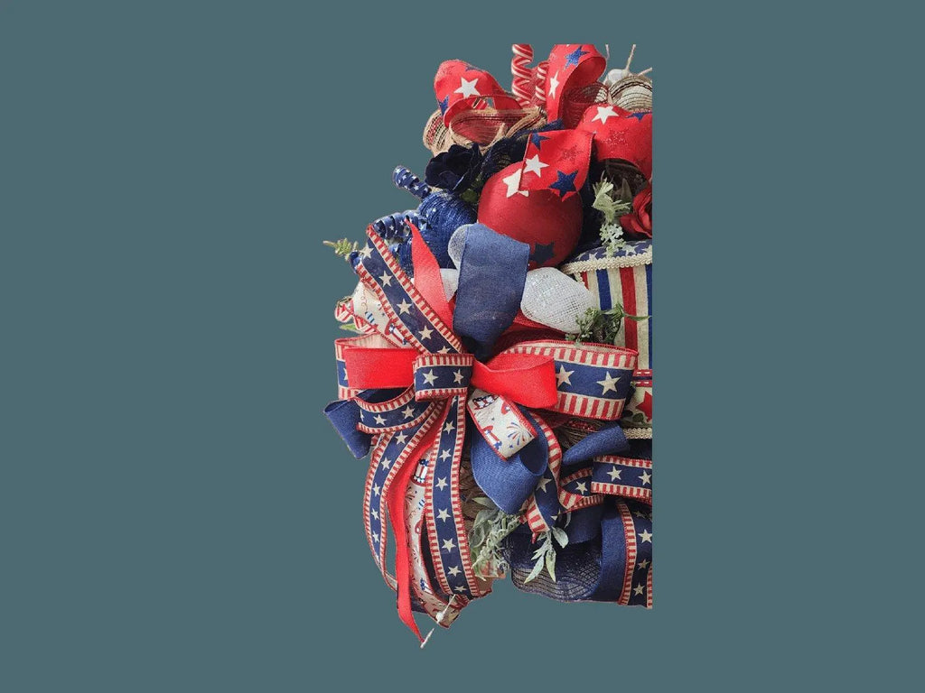 Patriotic Wreath with Uncle Sam Hat and USA Gnome for 4th of July Decor - RusticFarmhouseDecor