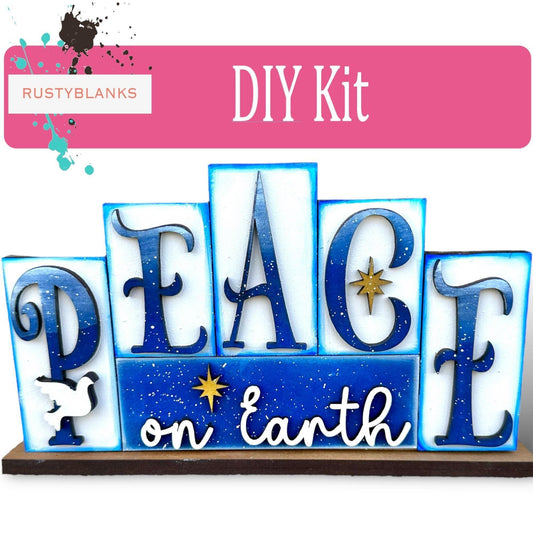 Peace on Earth Word Block Shelf Sitter , DIY Holiday Decor - RusticFarmhouseDecor