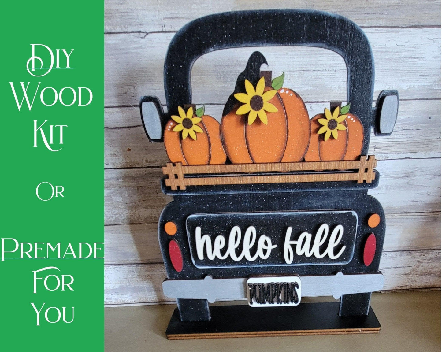 Premade Black Truck with Hello and Pumpkins - RusticFarmhouseDecor