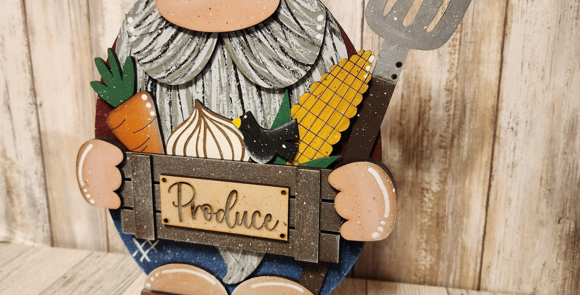 Premade Standing Farmer Gnome with vegetable basket Only one avaialbe - RusticFarmhouseDecor