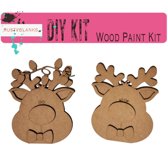 Reindeer Boy and Girl Shelf Sitter, Unfinished DIY Wood Kit, Blanks to Decorate Home Decor, DIY Christmas Decor - RusticFarmhouseDecor