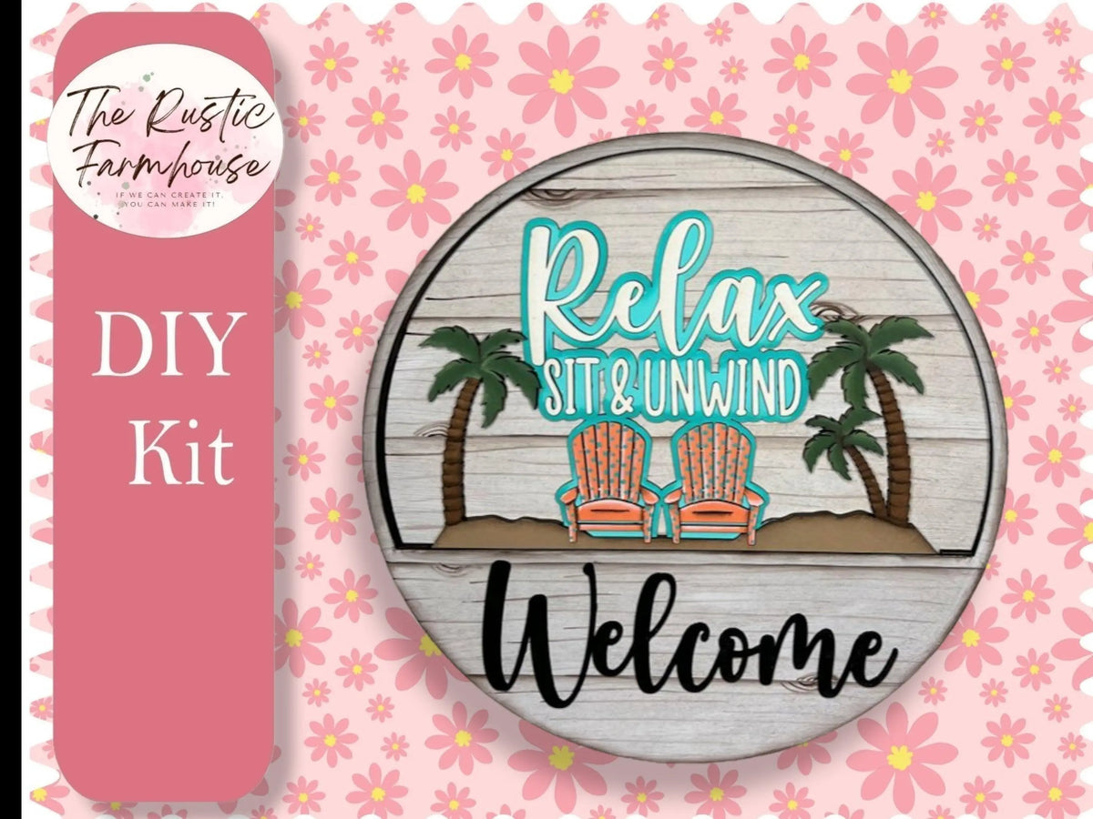 Relax Sit and Unwind insert for Welcome sign, DIY Door decor, 11 inch Door hanger, DIY Relax Sit Unwind Interchangeable door hanger insert - RusticFarmhouseDecor