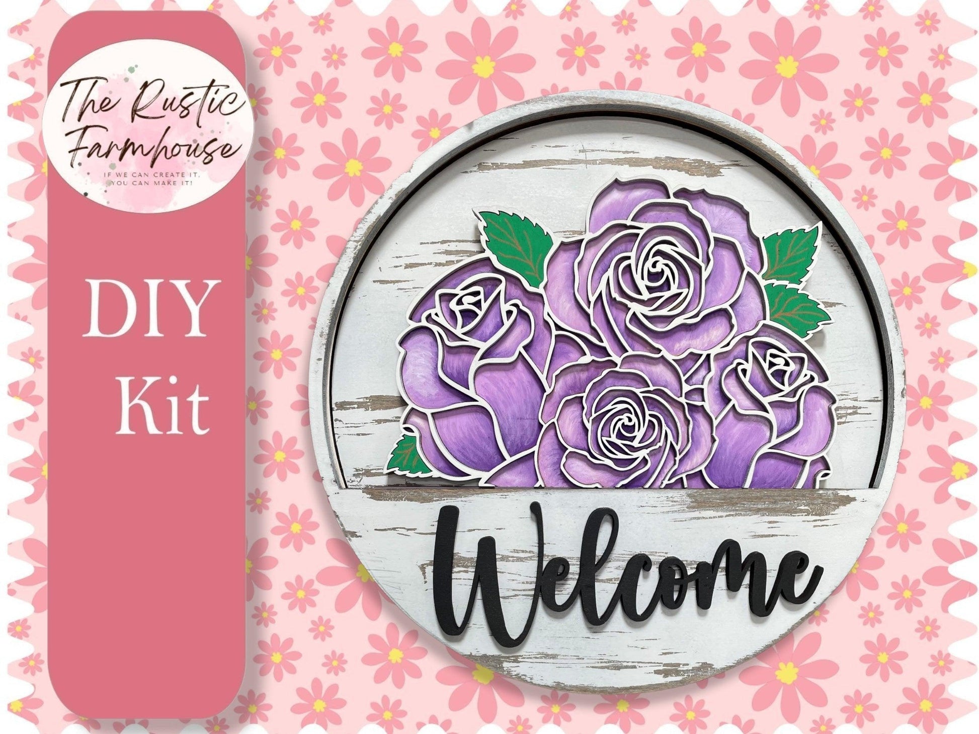 Rose insert for Welcome sign, DIY Door decor, 11 inch Door hanger, DIY Interchangeable door hanger insert, Welcome Door Hanger - RusticFarmhouseDecor