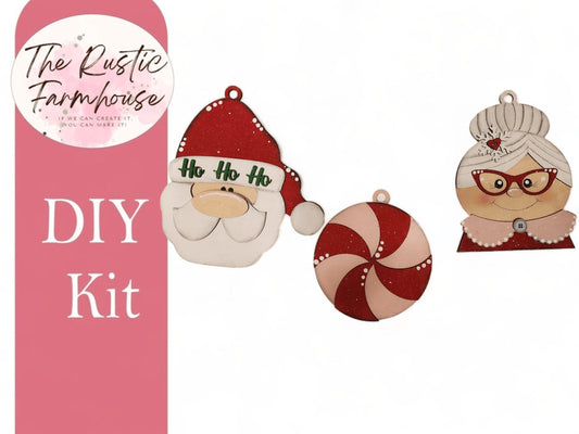 Santa and Mrs Claus Holiday Ornament DIY Christmas Tree Decor - RusticFarmhouseDecor