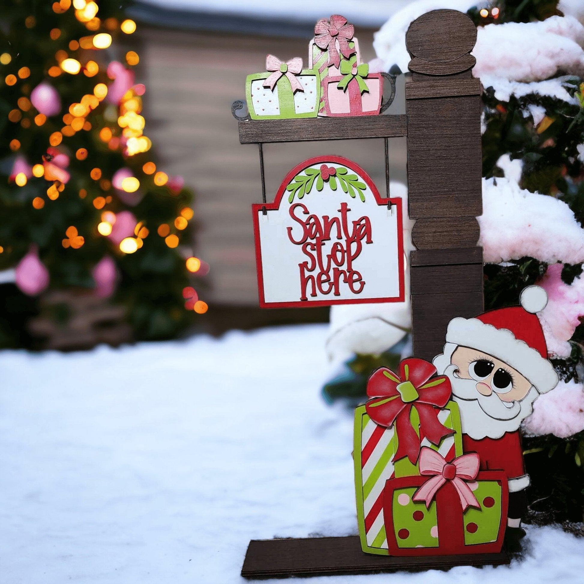 Santa Stop Here Insert for our Interchangeable Fence or Large Post - RusticFarmhouseDecor
