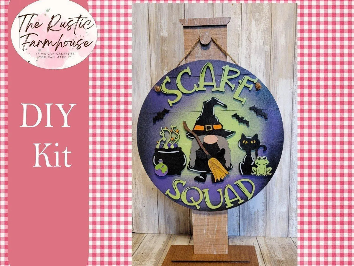Scare Squard Halloween Door Hanger DIY , Halloween Scare squard gnome sign, Halloween DIY Gnome Sign, Witch Scare Sign - RusticFarmhouseDecor