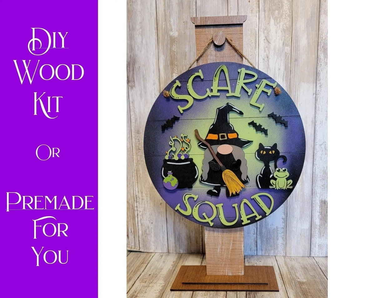 Scare Squard Halloween Door Hanger DIY , Halloween Scare squard gnome sign, Halloween DIY Gnome Sign, Witch Scare Sign - RusticFarmhouseDecor