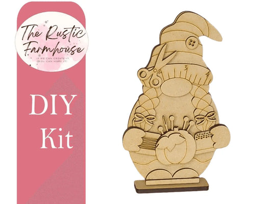 Sewing Gnome Shelf Sitter, DIY Gnome kit, Tiered Tray Decor - RusticFarmhouseDecor