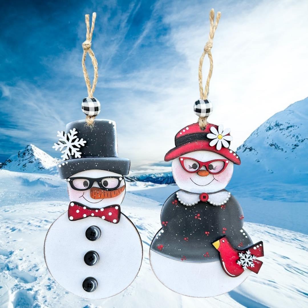 Snow Couple Ornaments - Set of Two - RusticFarmhouseDecor