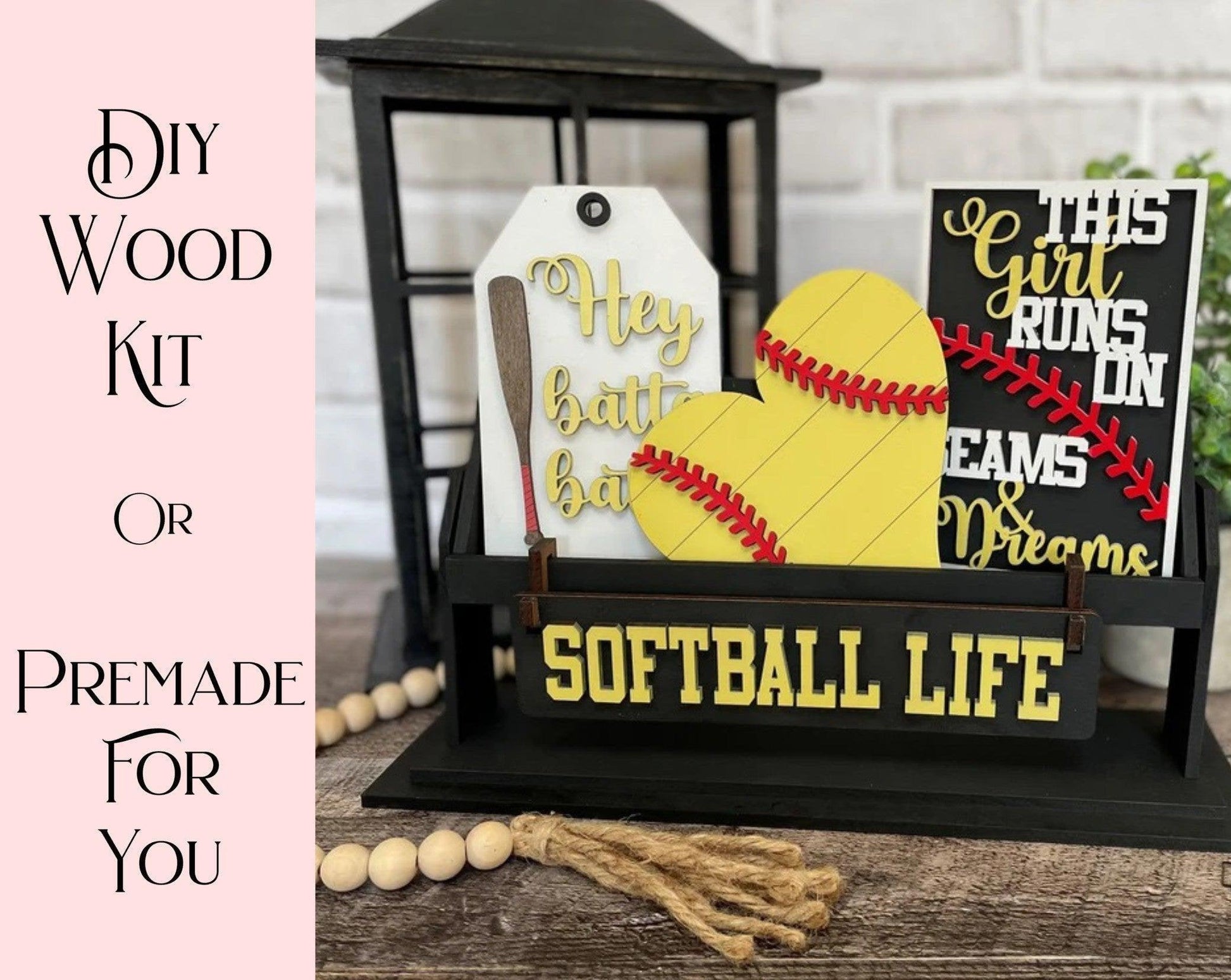 Softball Life Wagon/Raised Shelf Insert Set - RusticFarmhouseDecor