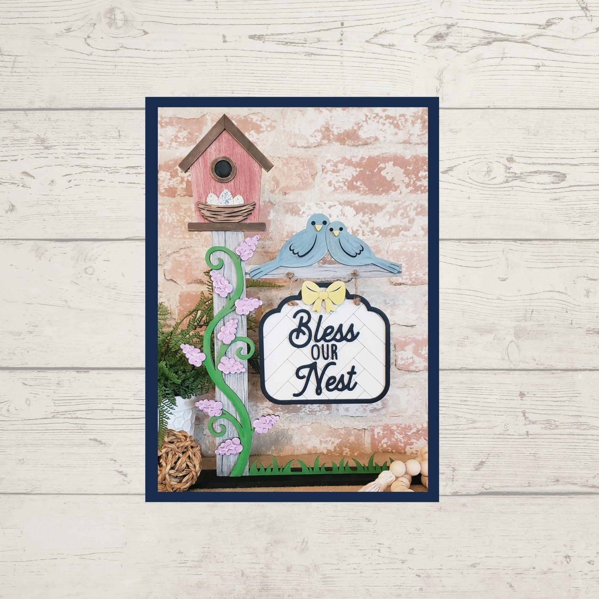 Spring Bless Our Nest Shelf Sitter - RusticFarmhouseDecor