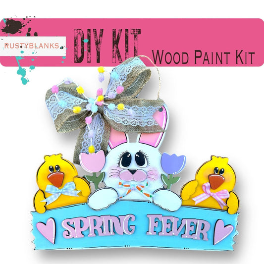 Spring Fever Bunny with Chicks Door Hanger, Unfinished DIY Wood Kit, Blanks to Decorate Home Decor, Easter DIY Door HangerS - RusticFarmhouseDecor