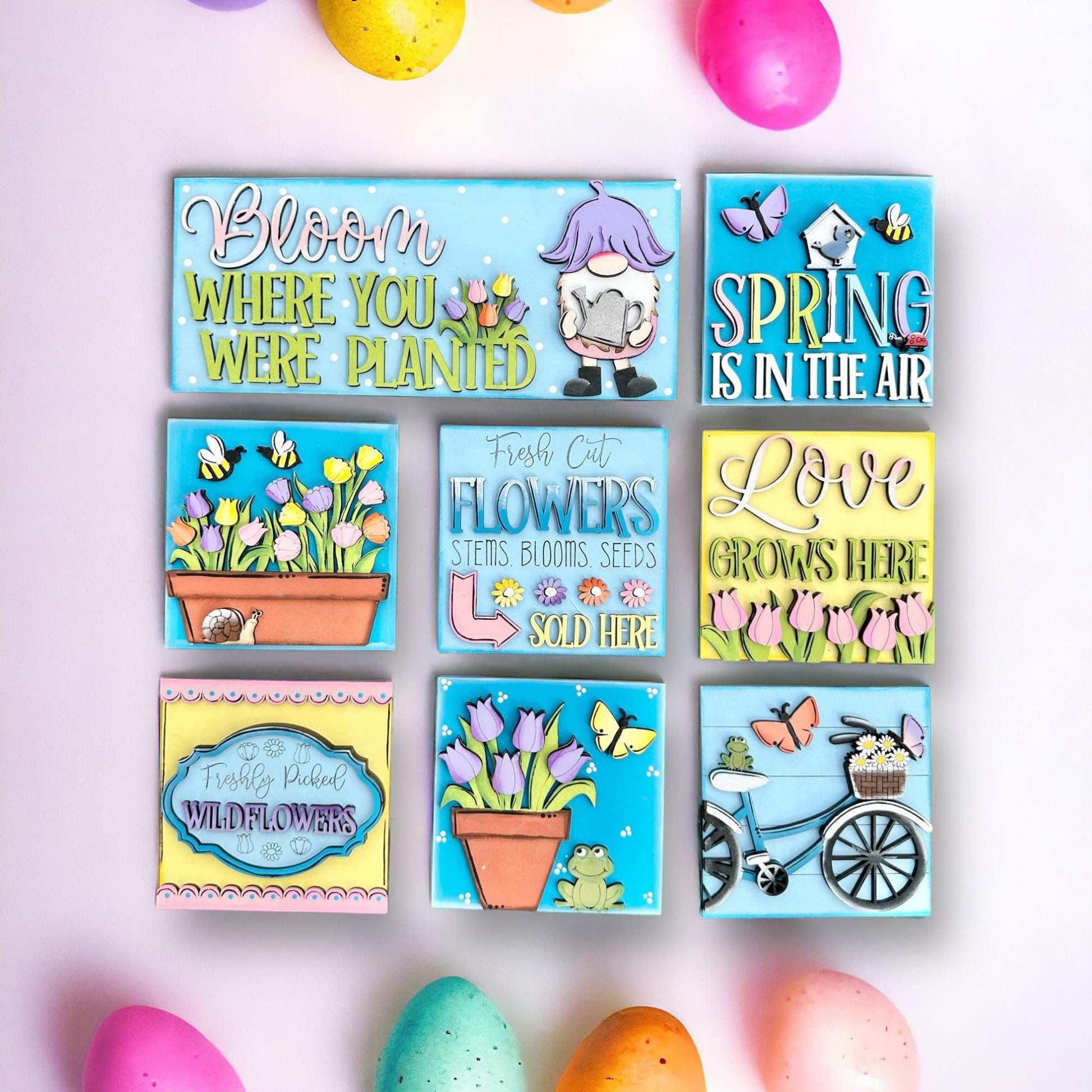 Spring Gnome Tiles For The Leaning Ladder - RusticFarmhouseDecor