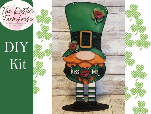 St. Pat's Standing Kiss Me Gnome DIY Shelf Sitter, St Pat's Home Decor DIY - RusticFarmhouseDecor
