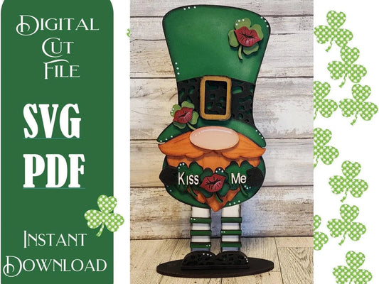 St Pat's Standing Kiss Me Gnome SVG Digital File - RusticFarmhouseDecor