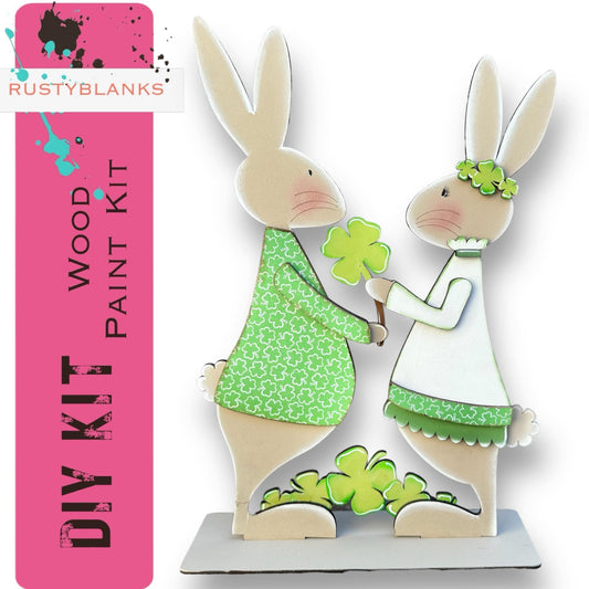 St Patrick's Day Bunny Couple DIY Shelf Sitter Craft - Great Gift for Mom - RusticFarmhouseDecor