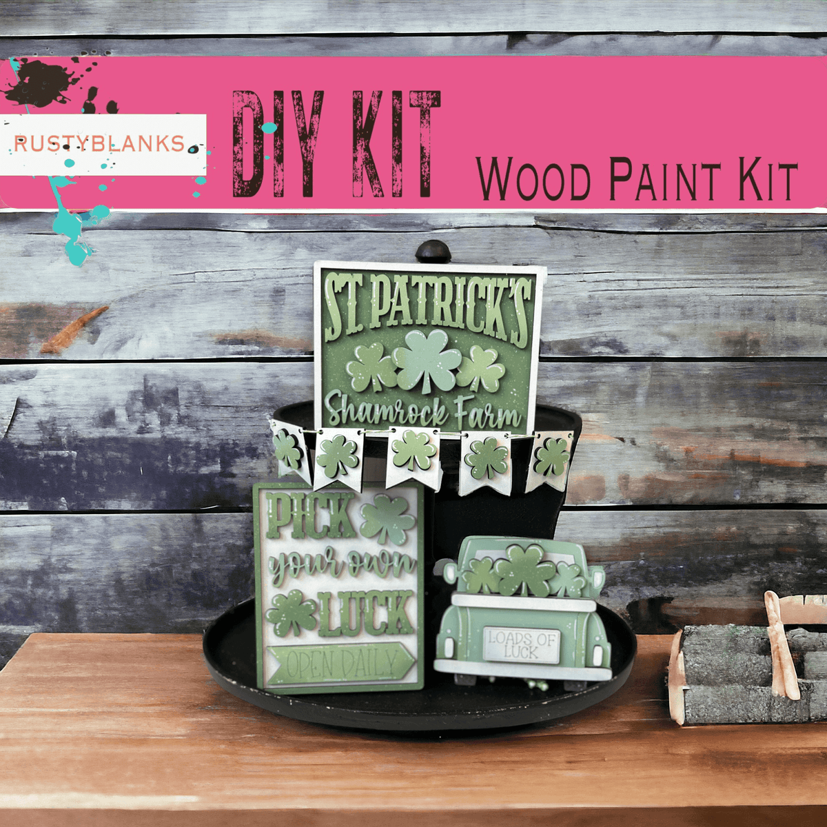 St. Patrick's Day Tiered Tray Set , DIY Tiered Tray, Shelf Sitter - RusticFarmhouseDecor