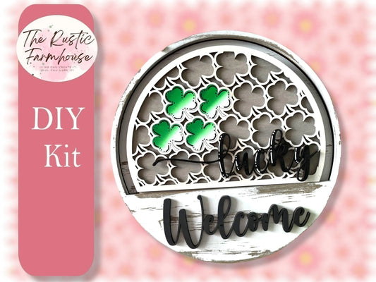 St. Patricks Day Lucky for Welcome sign, DIY Door decor, 11 inch Door hanger, DIY Interchangeable door hanger insert , Welcome Door Hanger - RusticFarmhouseDecor
