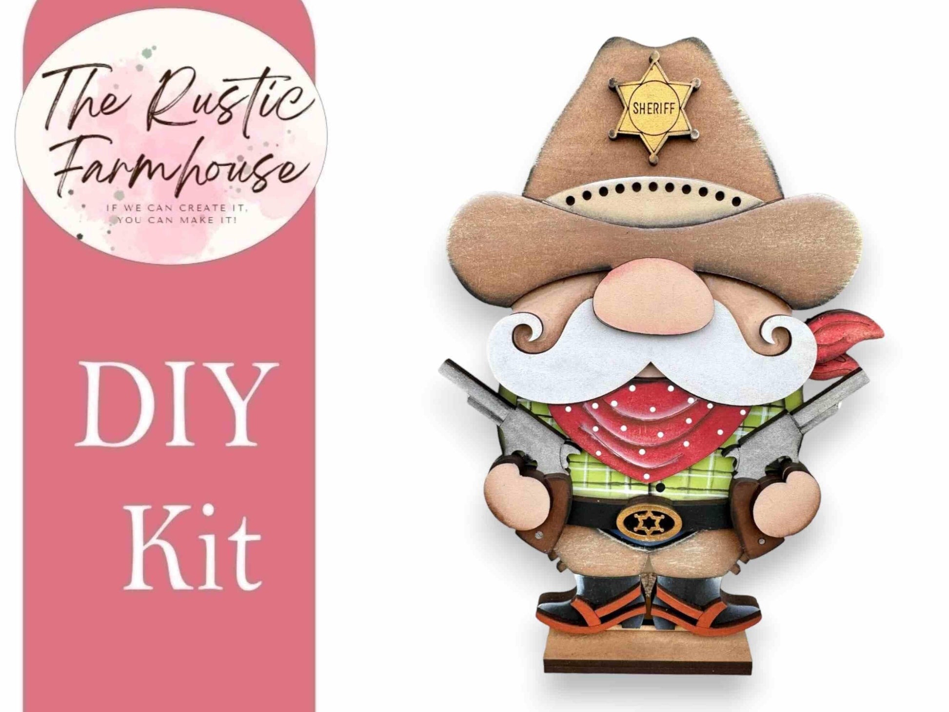 Standing Cowboy Sheriff Gnome holding Pistols / Guns DIY Shelf Siitter - RusticFarmhouseDecor