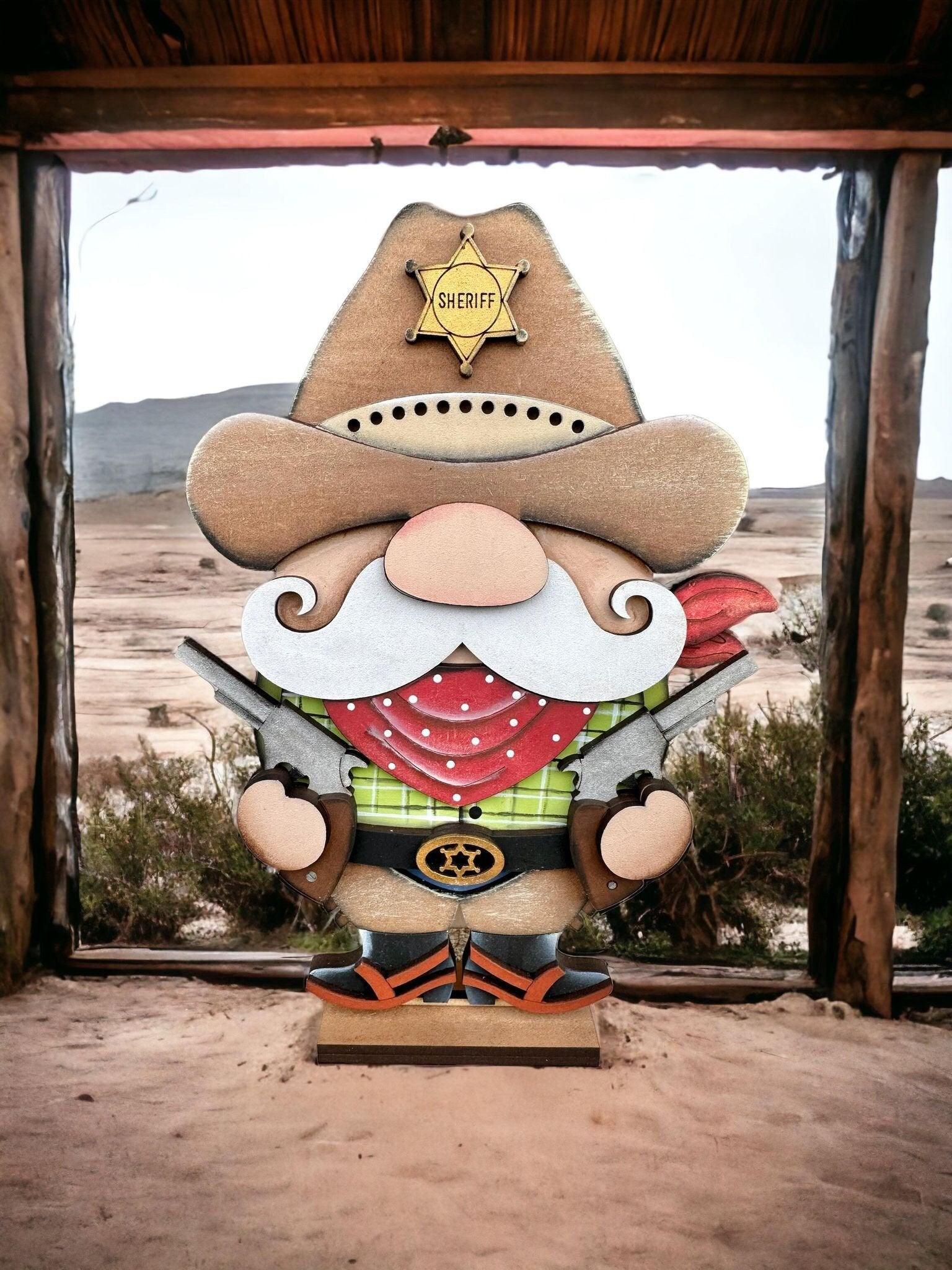 Standing Cowboy Sheriff Gnome holding Pistols / Guns DIY Shelf Siitter - RusticFarmhouseDecor