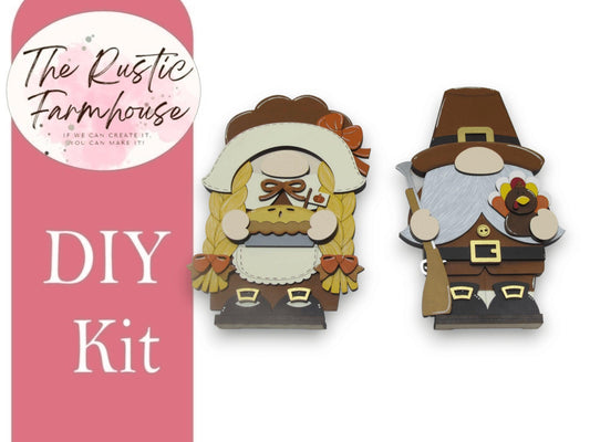 Standing Gnome Pilgrim Girl with Pumpkin Pie DIY Shelf Siitter - RusticFarmhouseDecor