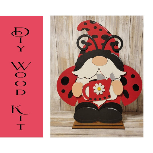 Standing Ladybug gnome with watering can - RusticFarmhouseDecor