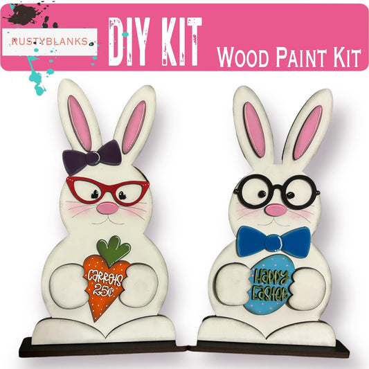 Standing Nerdy Bunny Couple Set Diy Kit for the mantle or tabletop - RusticFarmhouseDecor