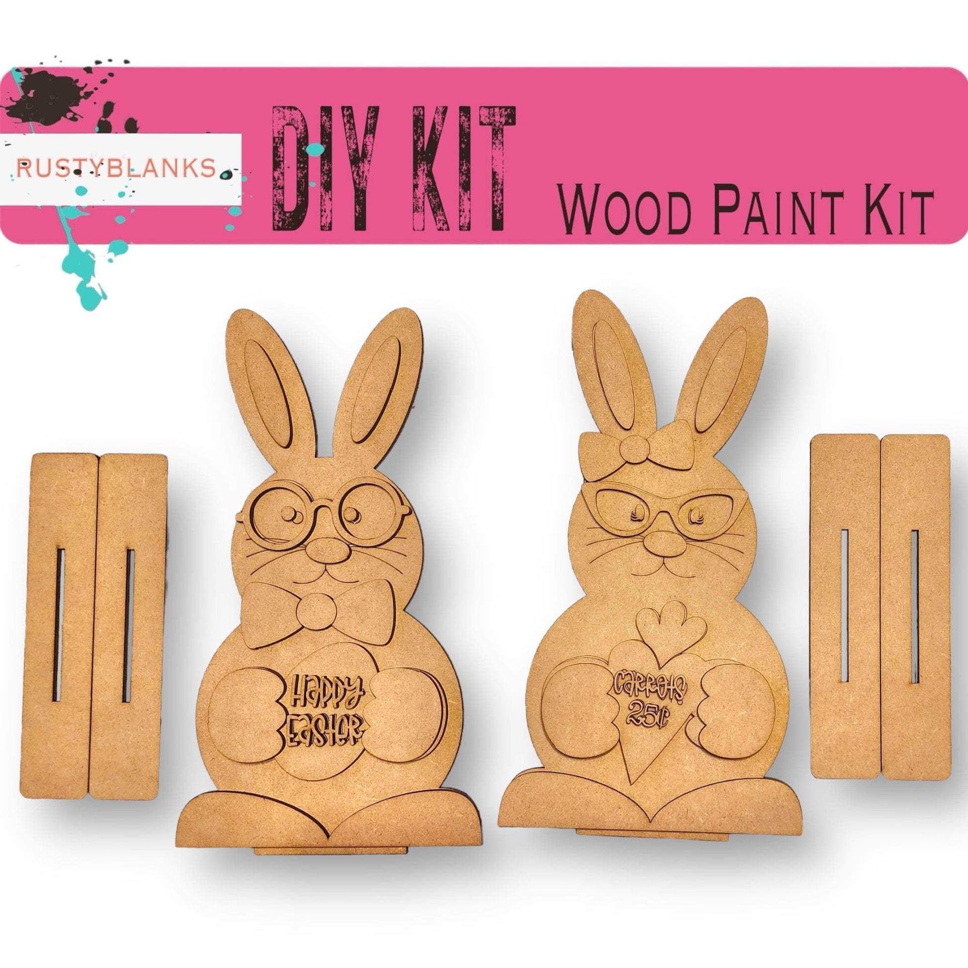 Standing Nerdy Bunny Couple Set Diy Kit for the mantle or tabletop - RusticFarmhouseDecor