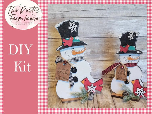 Standing Snowmen with Birds | Winter Snowmen Wood Decor | Christmas Snowmen Wood Decor | Tabletop Decor - RusticFarmhouseDecor