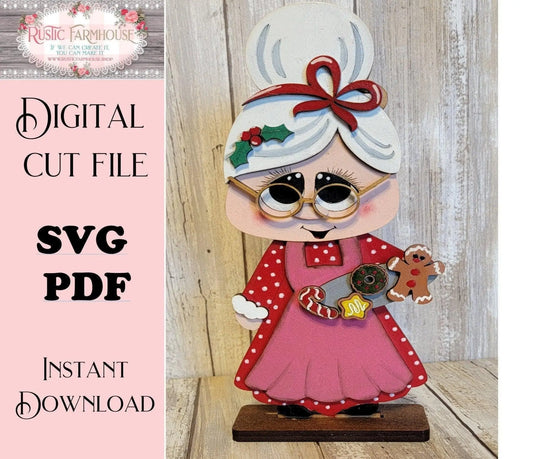 Standing Tiered Tray Mrs. Santa Claus Santa SVG Laser File Glowforge - RusticFarmhouseDecor