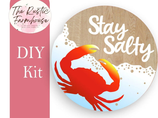 Stay Salty Door Hanger, Crab Door Sign, Summer front porch decor - RusticFarmhouseDecor