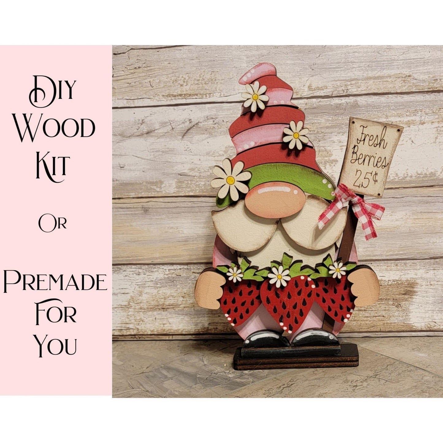 Strawberry Gnome Shelf Sitter - RusticFarmhouseDecor