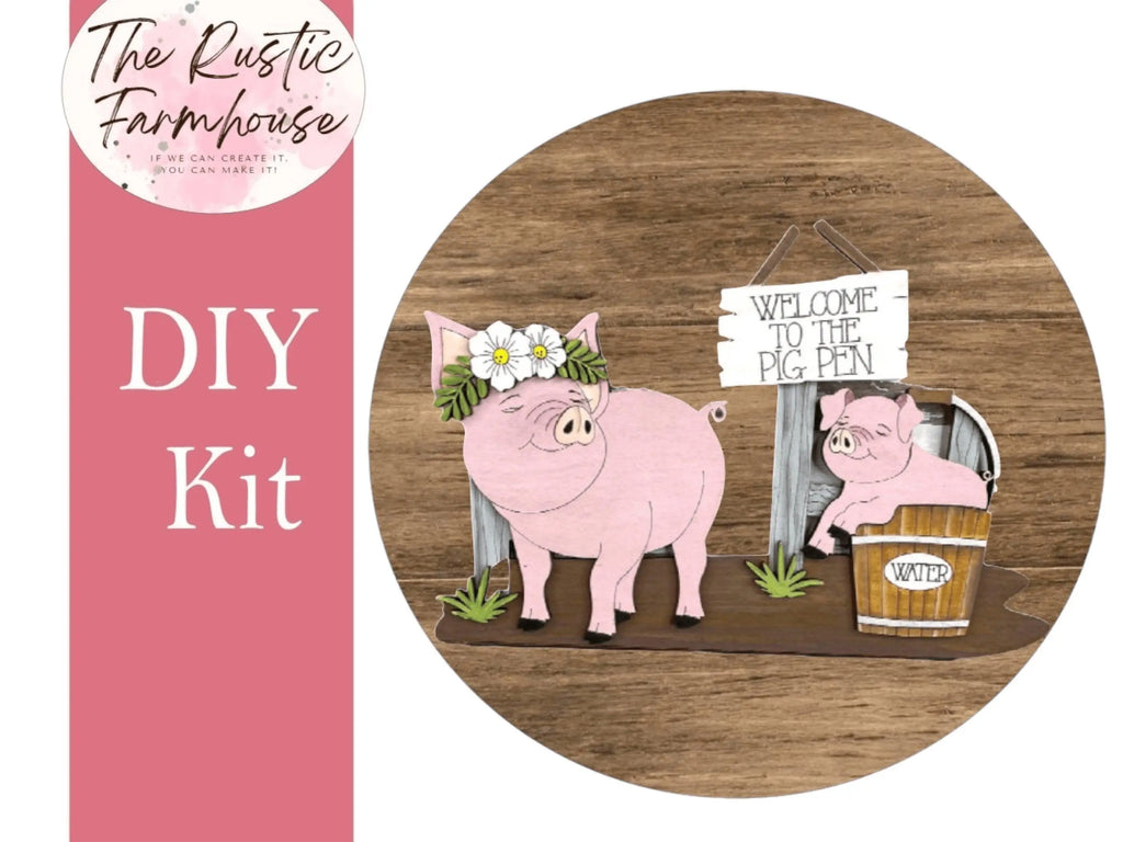 Summer Door Hanger with farm pigs Welcome to the Pig DIY laser cut wooden blanks round - RusticFarmhouseDecor