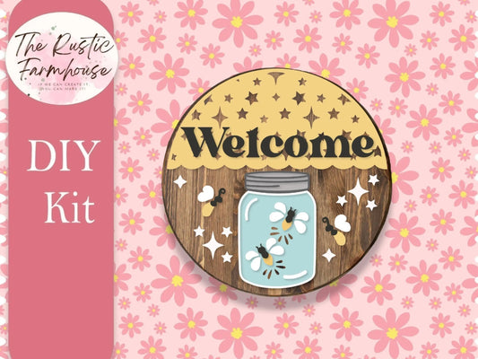 Summer Welcome Door Hanger, Unfinished DIY Wood Kit, Blanks to Decorate Home Decor, DIY Lightning Bug Door Hanger - RusticFarmhouseDecor
