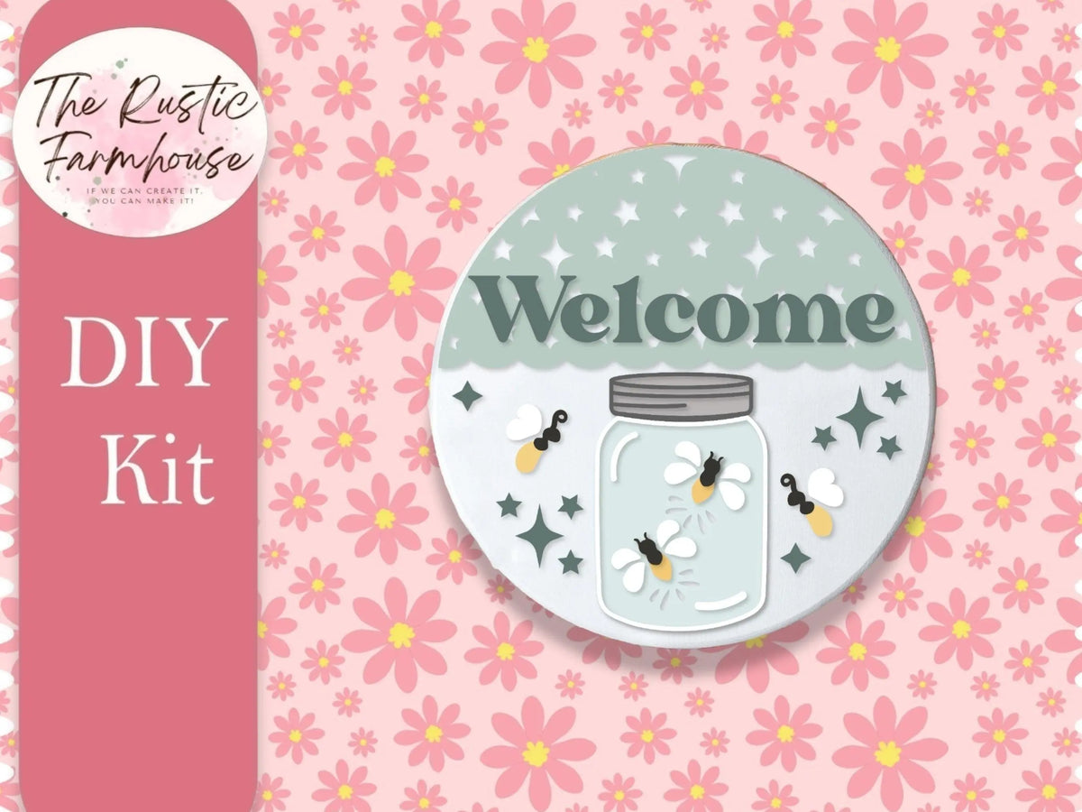 Summer Welcome Door Hanger, Unfinished DIY Wood Kit, Blanks to Decorate Home Decor, DIY Lightning Bug Door Hanger - RusticFarmhouseDecor