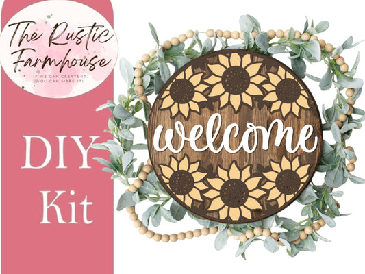 Sunflower Door Hanger, Welcome Front Door Decor DIY Wooden Blanks - RusticFarmhouseDecor