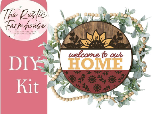 Sunflower Door Hanger, Welcome to our Home Front Door Decor DIY Wooden Blanks - RusticFarmhouseDecor